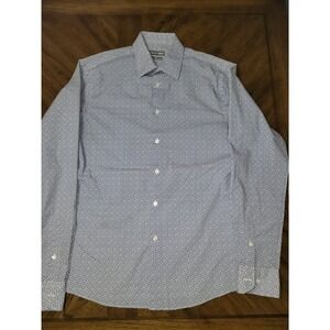 Geoffrey Beene Pattern Dress Shirt Long Sleeve Button Down Blue White Size M